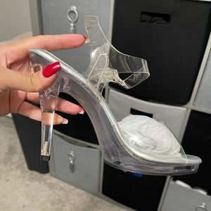 Pleaser- Fabulicious Clear Lucite Ankle Strap Heels